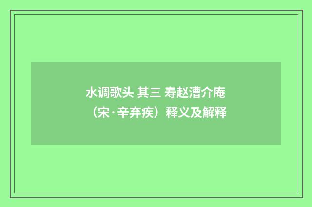水调歌头 其三 寿赵漕介庵（宋·辛弃疾）释义及解释