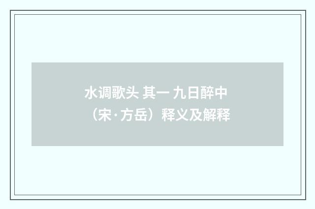 水调歌头 其一 九日醉中（宋·方岳）释义及解释