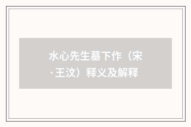 水心先生墓下作（宋·王汶）释义及解释