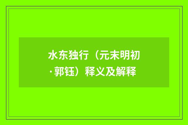 水东独行（元末明初·郭钰）释义及解释