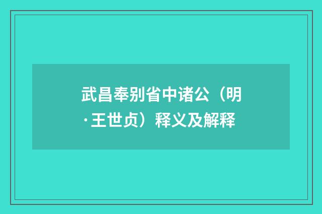 武昌奉别省中诸公（明·王世贞）释义及解释