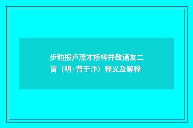 步韵报卢茂才桥梓并致诸友二首（明·曹于汴）释义及解释