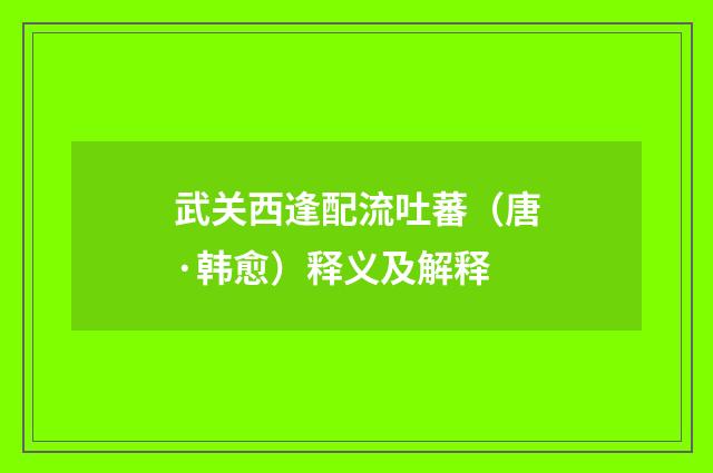 武关西逢配流吐蕃（唐·韩愈）释义及解释