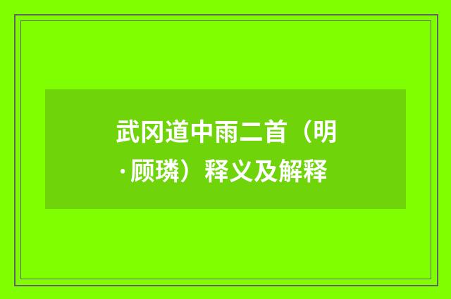 武冈道中雨二首（明·顾璘）释义及解释