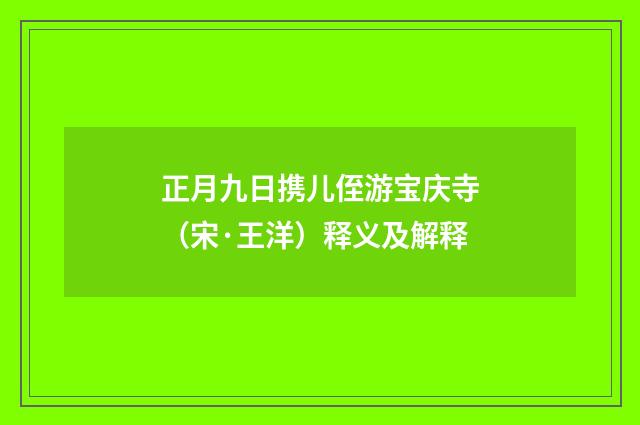 正月九日携儿侄游宝庆寺（宋·王洋）释义及解释