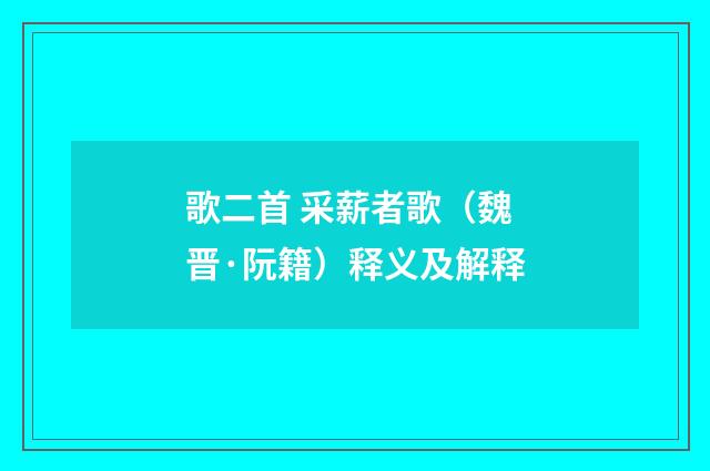 歌二首 采薪者歌（魏晋·阮籍）释义及解释
