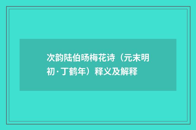 次韵陆伯旸梅花诗（元末明初·丁鹤年）释义及解释