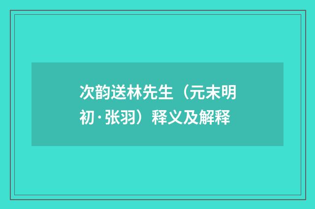 次韵送林先生（元末明初·张羽）释义及解释