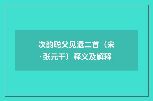 次韵聪父见遗二首（宋·张元干）释义及解释