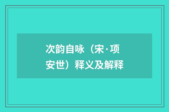 次韵自咏(宋·项安世)释义及解释