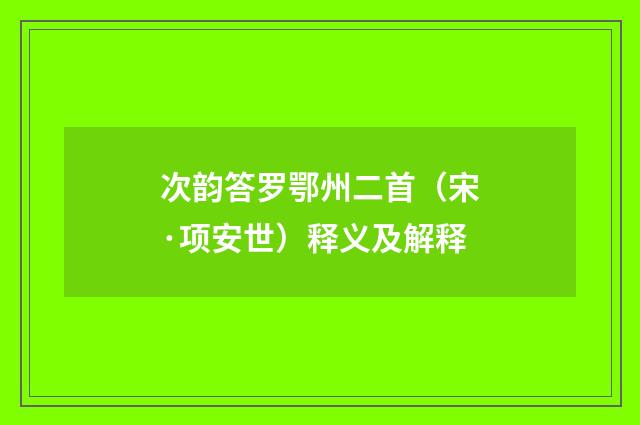 次韵答罗鄂州二首（宋·项安世）释义及解释