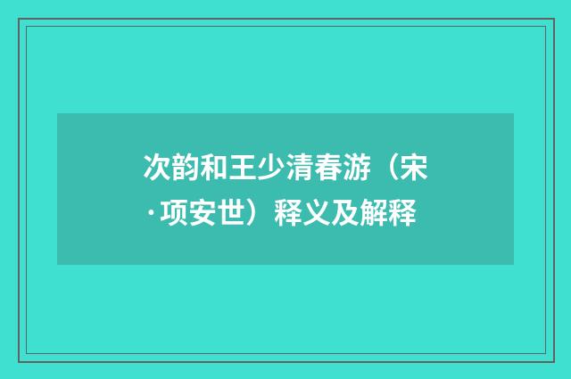 次韵和王少清春游（宋·项安世）释义及解释