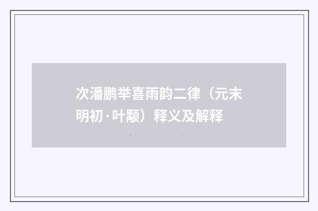 次潘鹏举喜雨韵二律（元末明初·叶颙）释义及解释
