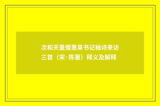 次和天童僧惠杲书记袖诗来访三首（宋·陈著）释义及解释