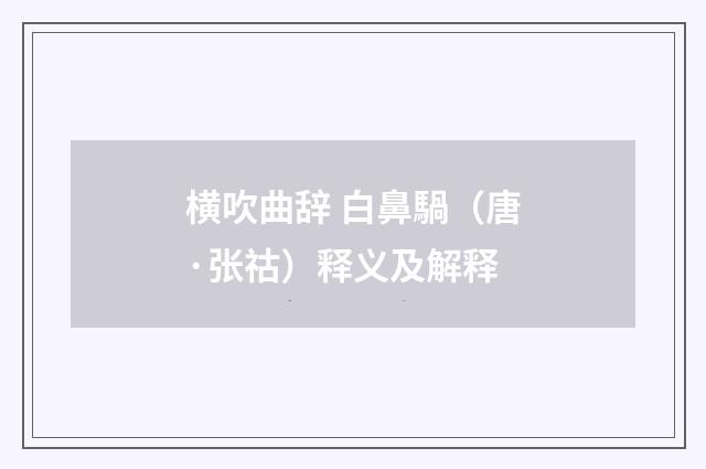 横吹曲辞 白鼻騧（唐·张祜）释义及解释