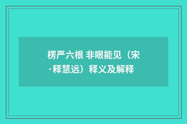 楞严六根 非眼能见（宋·释慧远）释义及解释