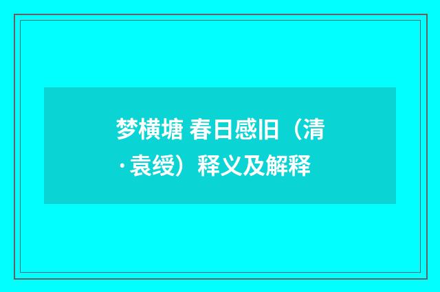 梦横塘 春日感旧（清·袁绶）释义及解释