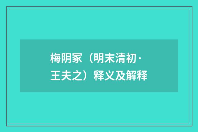 梅阴冢（明末清初·王夫之）释义及解释