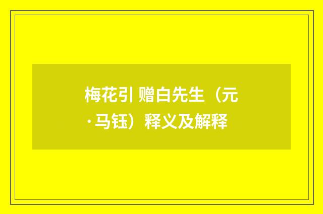 梅花引 赠白先生（元·马钰）释义及解释