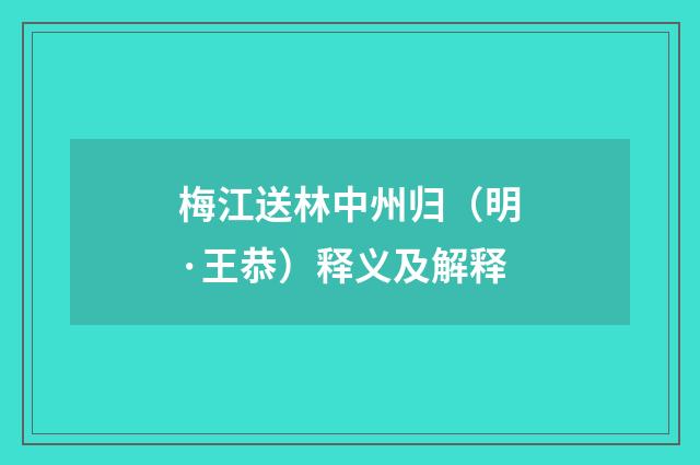 梅江送林中州归（明·王恭）释义及解释