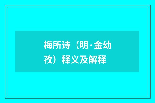 梅所诗（明·金幼孜）释义及解释