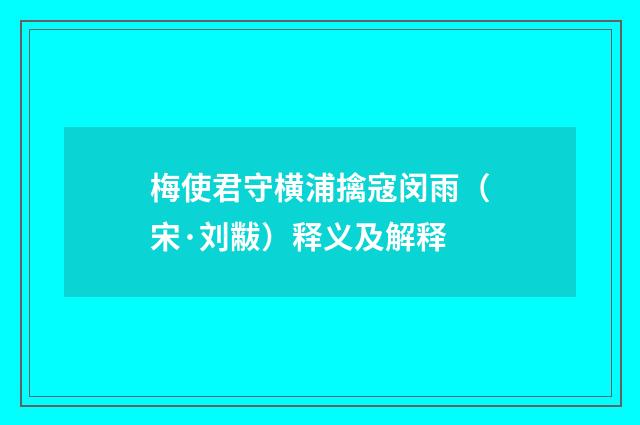 梅使君守横浦擒寇闵雨（宋·刘黻）释义及解释
