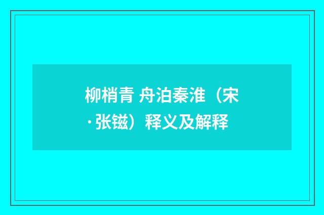 柳梢青 舟泊秦淮（宋·张镃）释义及解释