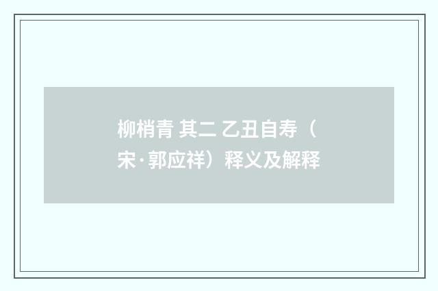 柳梢青 其二 乙丑自寿（宋·郭应祥）释义及解释