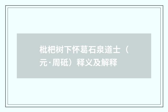 枇杷树下怀葛石泉道士（元·周砥）释义及解释