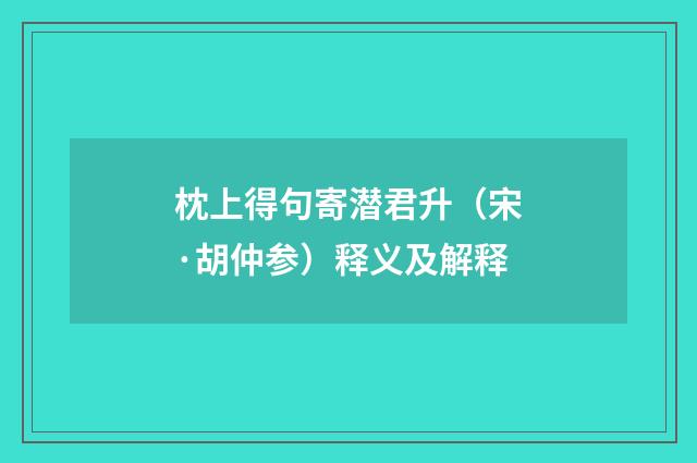 枕上得句寄潜君升(宋·胡仲参)释义及解释