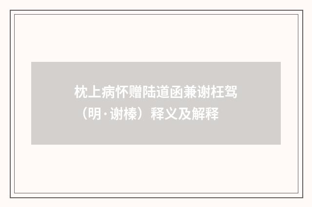 枕上病怀赠陆道函兼谢枉驾（明·谢榛）释义及解释