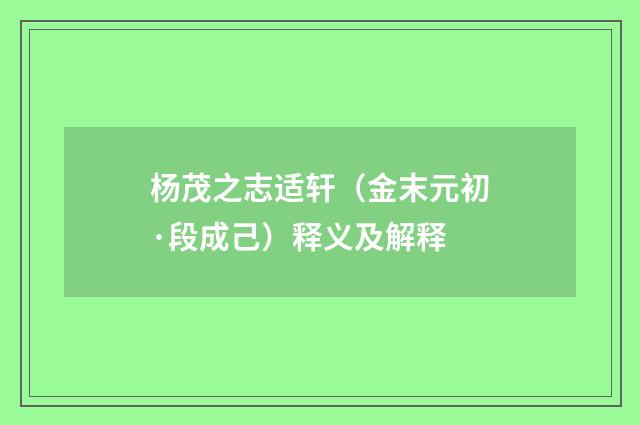 杨茂之志适轩(金末元初·段成己)释义及解释