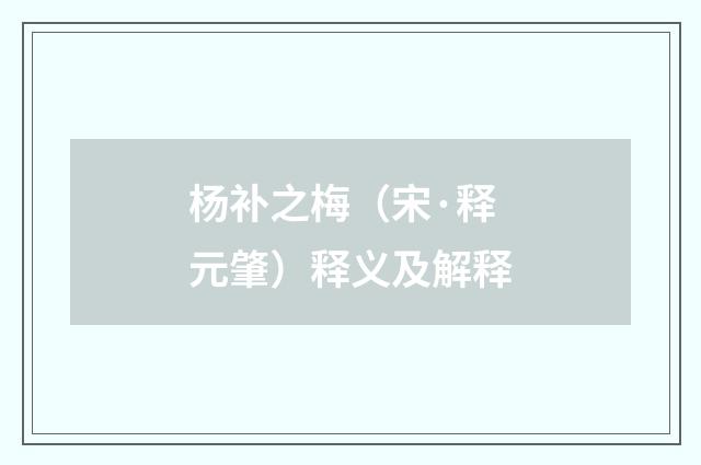 杨补之梅（宋·释元肇）释义及解释
