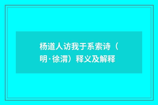 杨道人访我于系索诗（明·徐渭）释义及解释