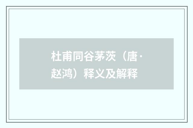 杜甫同谷茅茨（唐·赵鸿）释义及解释