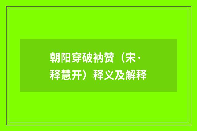 朝阳穿破衲赞（宋·释慧开）释义及解释