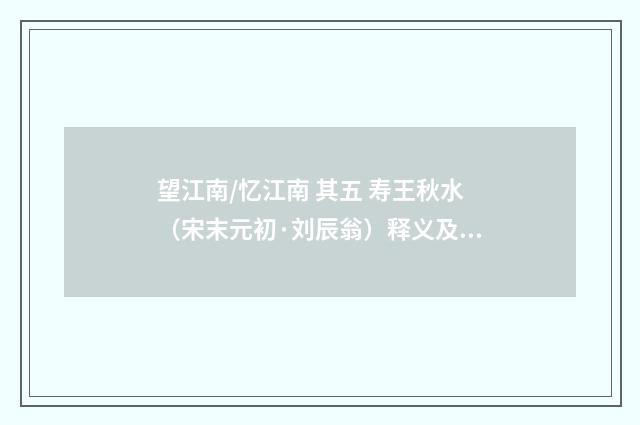 望江南/忆江南 其五 寿王秋水（宋末元初·刘辰翁）释义及解释