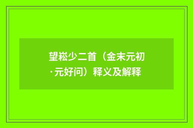 望崧少二首（金末元初·元好问）释义及解释