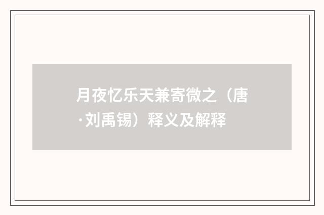 月夜忆乐天兼寄微之（唐·刘禹锡）释义及解释