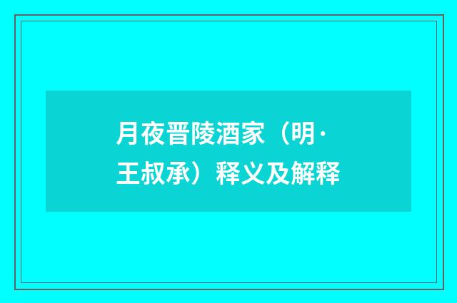 月夜晋陵酒家（明·王叔承）释义及解释