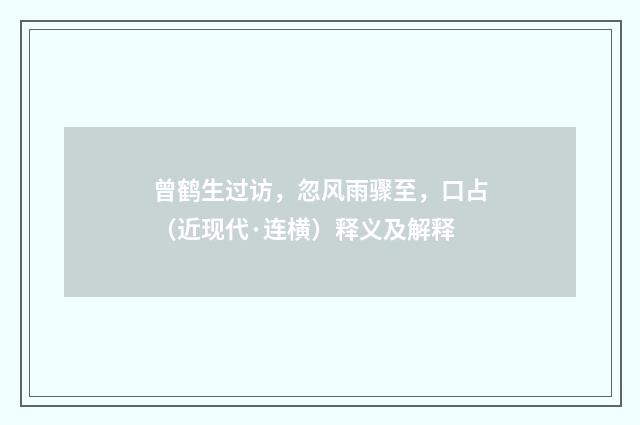 曾鹤生过访，忽风雨骤至，口占（近现代·连横）释义及解释