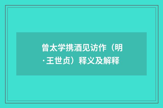 曾太学携酒见访作（明·王世贞）释义及解释