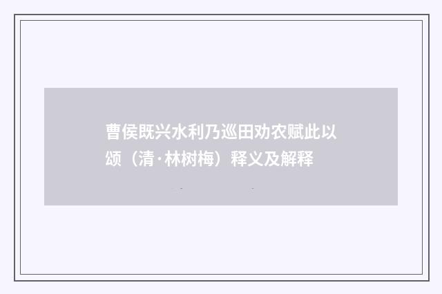 曹侯既兴水利乃巡田劝农赋此以颂（清·林树梅）释义及解释