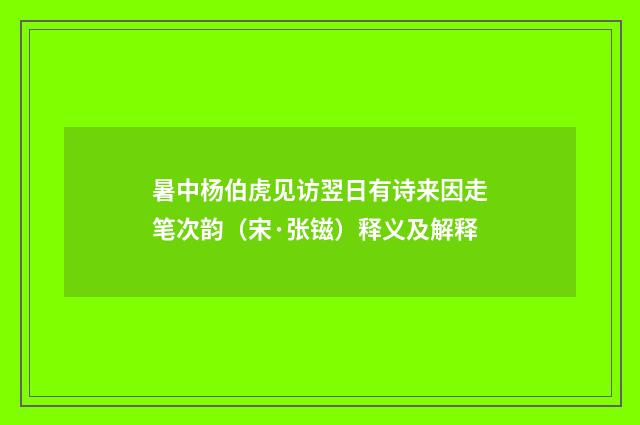 暑中杨伯虎见访翌日有诗来因走笔次韵（宋·张镃）释义及解释
