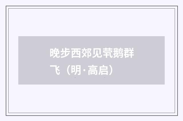晚步西郊见茕鹅群飞（明·高启）释义及解释
