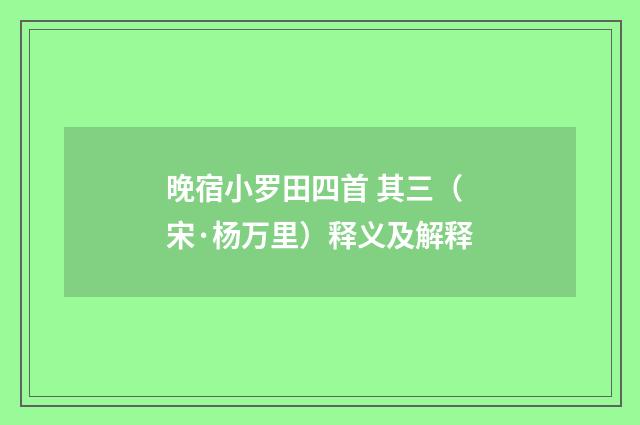 晚宿小罗田四首 其三（宋·杨万里）释义及解释
