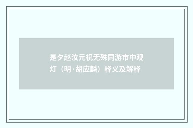 是夕赵汝元祝无殊同游市中观灯（明·胡应麟）释义及解释
