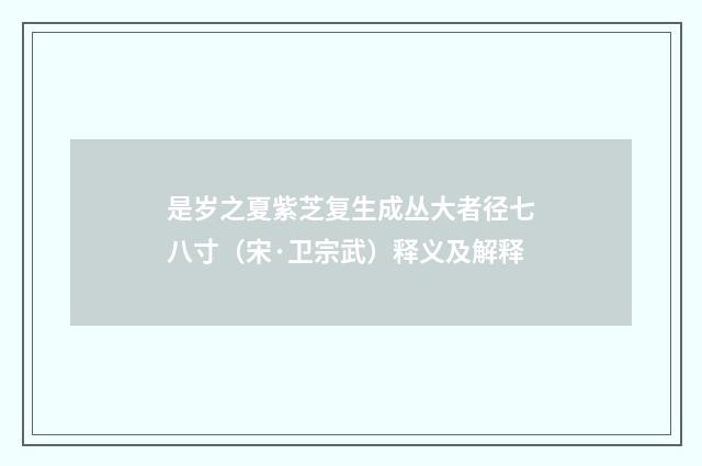 是岁之夏紫芝复生成丛大者径七八寸（宋·卫宗武）释义及解释