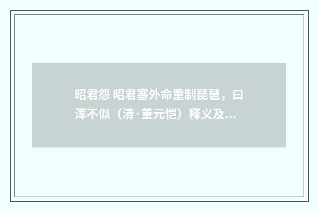 昭君怨 昭君塞外命重制琵琶，曰浑不似（清·董元恺）释义及解释