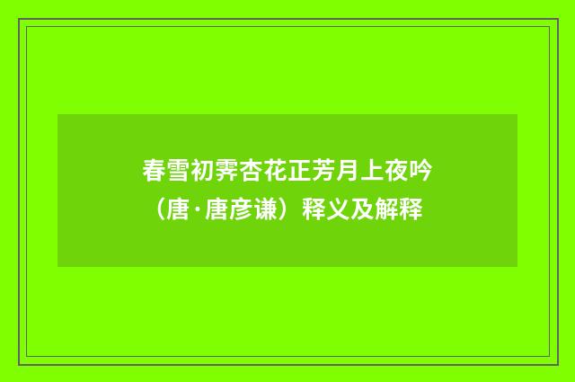 春雪初霁杏花正芳月上夜吟（唐·唐彦谦）释义及解释